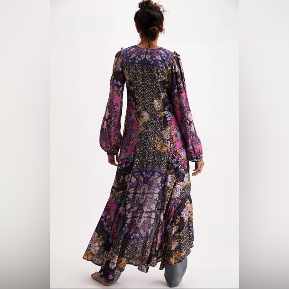 NWOT Free People Marais Printed Midi Dress Floral Hi Lo Black Purple Gold Pink - Picture 2 of 10